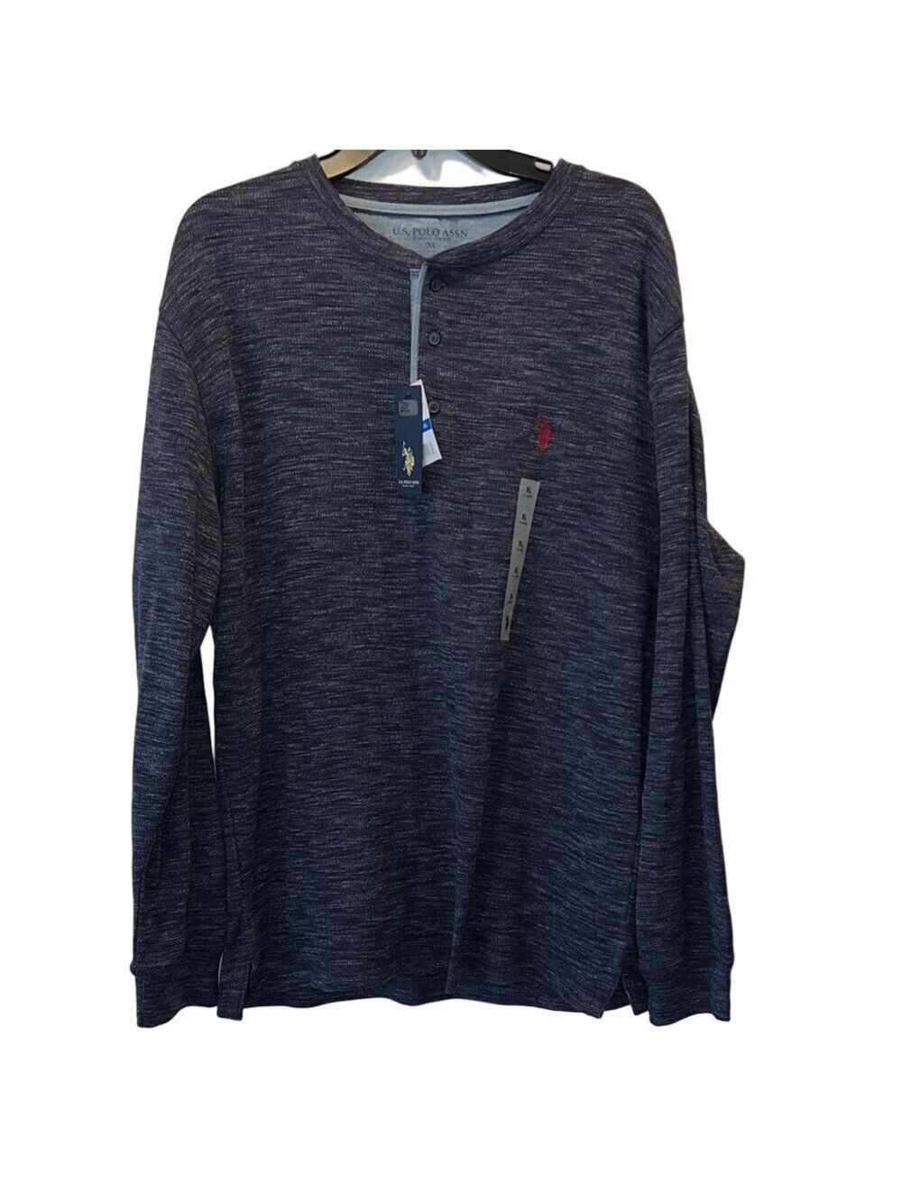 U.S. Polo Assn. Men's Heathered Navy Long Sleeve Henley, Size XL